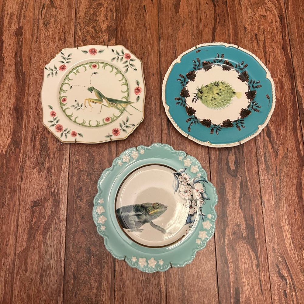 Set of 3 Anthropologie Lou Rota Nature Menagerie Side Plates + Hangers